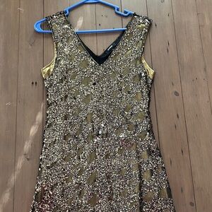 Express Gold and Black Sequin Mini Dress